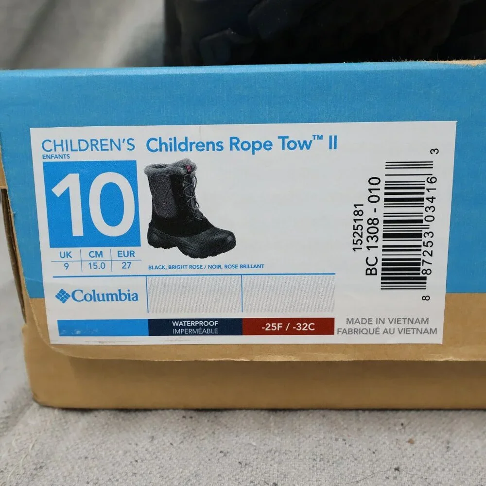 NIB Columbia Children's Rope Tow II Snow Boots Size 10 US Waterproof Snow Boots